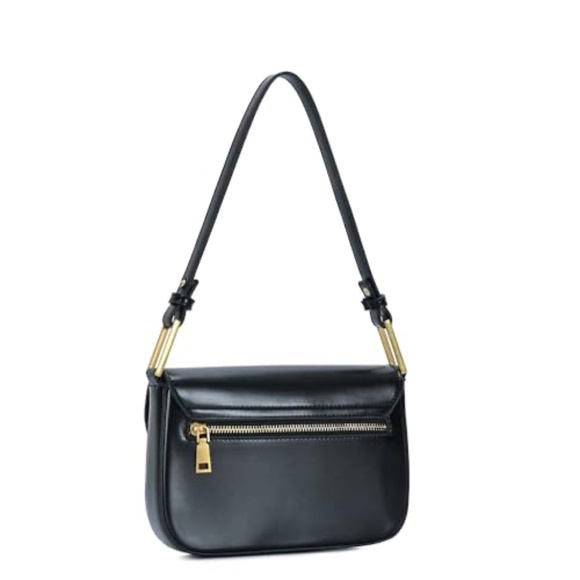 Madison West Women’s Black Vegan Leather Foldover Flap Shoulder Bag - Picture 2 of 4